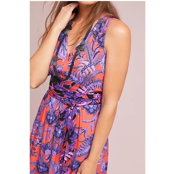 Anthropologie Maeve Macie Maxi Dress Jungle Floral Coral Purple - Picture 3 of 13